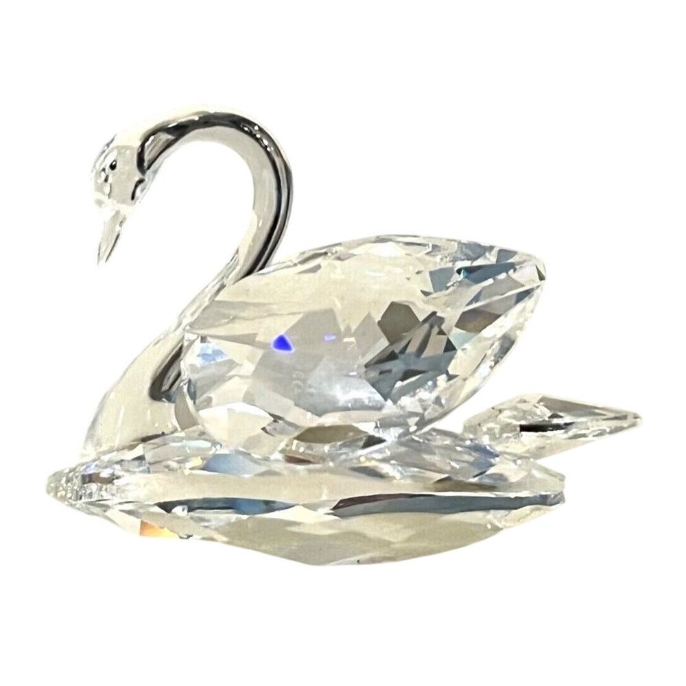 Swarovski Crystal Swan Bird Figurine Austrian 2-1/2” Swan Logo Mark Vtg Scs Box